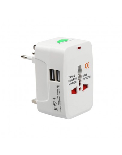 Универсален преходник - зарядно No brand, 2xUSB, 1.0A, EU/US/UK/AU към EU/US/UK/AU, 220V, Бял - 17708