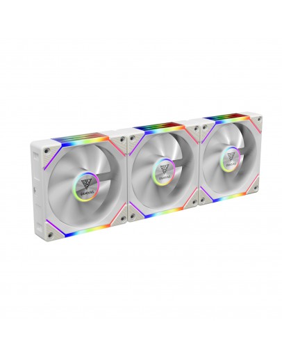 Gamdias Комплект вентилатори Fan Pack 3-in-1 3x120mm - AEOLUS P2-1203 White, Swappable Fan Blades (Reverse Fan Blades Included), Daisy-Chain, Infinity Mirror