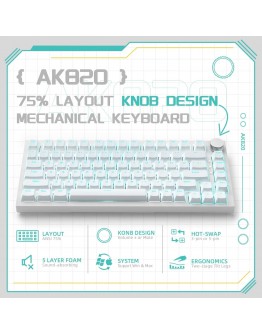 Ajazz геймърска механична клавиатура Gaming Mechanical Keyboard AK820 - Blue Switches [Tactile] (English US), White, Blue Light