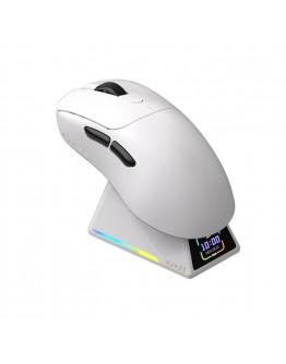 Ajazz професионална геймърска мишка AJ179 APEX - Wireless Gaming Mouse - 8K, Magnetic Charging Dock, White