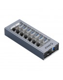 Orico хъб USB3.0 HUB 7 port with Power Adapter, On/Off buttons, Aluminium - AT2U3-7AB-EU-GY