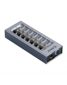 Orico хъб USB3.0 HUB 7 port with Power Adapter, On/Off buttons, Aluminium - AT2U3-7AB-EU-GY