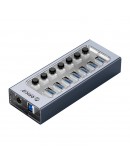 Orico хъб USB3.0 HUB 7 port with Power Adapter, On/Off buttons, Aluminium - AT2U3-7AB-EU-GY