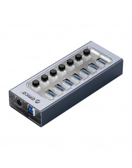 Orico хъб USB3.0 HUB 7 port with Power Adapter, On/Off buttons, Aluminium - AT2U3-7AB-EU-GY