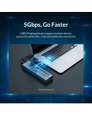 Orico хъб USB3.0 HUB 7 port with Power Adapter, On/Off buttons, Aluminium - AT2U3-7AB-EU-GY