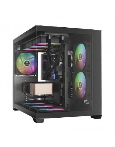 Gamdias кутия Case mATX - AURA GC10M v2 - 3 x 120 mm A-RGB, USB-C, Tempered Glass