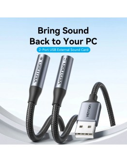 Vention външна звукова карта USB Sound card 2-Port 0.25M Gray - CVHHC