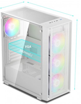 Gamdias кутия Case ATX - AURA GC2 Elite White - Mesh, RGB, Tempered Glass