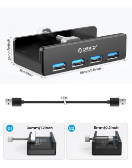 Orico хъб USB 3.0 HUB Clip Type 4 port, Black - MH4PU-BK