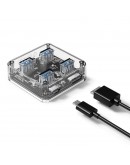 Orico хъб USB3.0 HUB 4 port transparent, 1m cable - MH4U-U3-10-CR
