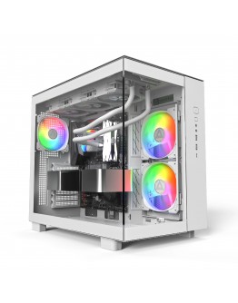 Montech кутия KING 65 Pro, Dual Chamber Mid-tower Case, 3 ARGB Fans, White