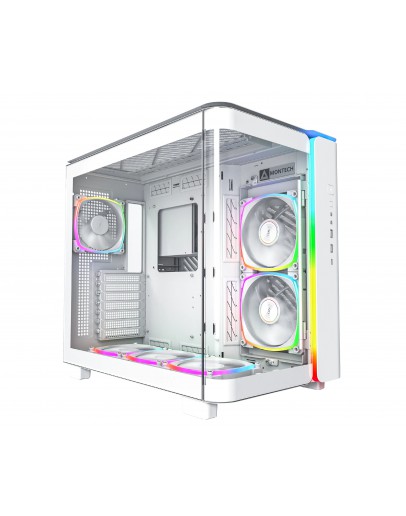 Montech кутия KING 95 Pro, Dual Chamber Mid-tower Case, 6 ARGB Fans, 2 Front Panels, White
