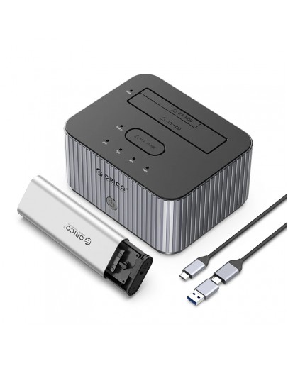 Orico докинг станция Storage - HDD/M.2 Dock - 2 BAY Offline Clone 2.5/3.5/M.2 NVMe USB-C/USB-A - IT28E-C-EU-GY