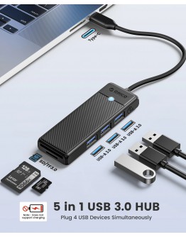 Orico хъб USB3.1 HUB Type-C - 3 x USB3.0, SD, TF - PAPW3AT-C3-015-BK