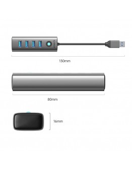 Orico хъб HUB USB3.0 4 port, Aluminium, Grey - PDD4U-U3-015-GY