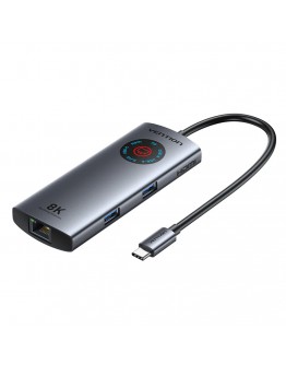 Vention докинг станция Docking Station Type-C - TQZHB - 8K, LED Display - HDMI, USB 3.0 x 2, USB-C 3.2 Gen 1, PD100W,  LAN (1Gbps)