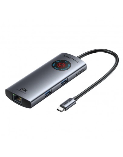 Vention докинг станция Docking Station Type-C - TQZHB - 8K, LED Display - HDMI, USB 3.0 x 2, USB-C 3.2 Gen 1, PD100W,  LAN (1Gbps)