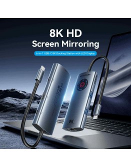 Vention докинг станция Docking Station Type-C - TQZHB - 8K, LED Display - HDMI, USB 3.0 x 2, USB-C 3.2 Gen 1, PD100W,  LAN (1Gbps)