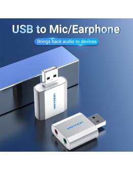 Vention външна звукова карта USB Sound card - Headphones, Mic, Silver - VAB-S13