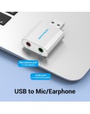 Vention външна звукова карта USB Sound card - Headphones, Mic, Silver - VAB-S13