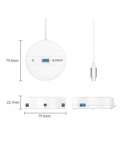 Orico хъб HUB USB3.1 Type-C 4 port - 4 x USB3.0 White, Audio/Mic x 1 - YS4-C3-03-WH-BP