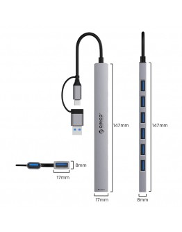 Orico хъб HUB USB-C/USB-A 7 port - USB3.0 x 1, USB2.0 x 6 - YSA2-U3-GY