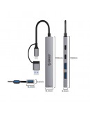 Orico хъб HUB USB-C 5 port - USB3.0 x 1, USB2.0 x 2, USB-C x 2, Aluminium - YSA4-U2-GY
