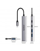Orico хъб HUB USB-C 5 port - USB3.0 x 1, USB2.0 x 2, USB-C x 2, Aluminium - YSB4-U2-GY