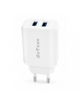 Мрежово зарядно устройство DeTech DE-58, 5V/2.4A 220V, 2 x USB, Бял - 40538
