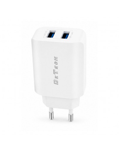 Мрежово зарядно устройство DeTech DE-58, 5V/2.4A 220V, 2 x USB, Бял - 40538