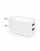 Мрежово зарядно устройство DeTech DE-58C, 5V/2.4A, 220V, 2 x USB, с Type-C кабел, 1.0m, Бял - 40539