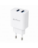 Мрежово зарядно устройство DeTech DE-59C, 5V/2.4A, 220V, 2 x USB, с Type-C кабел, 1.0m, Бял - 40542