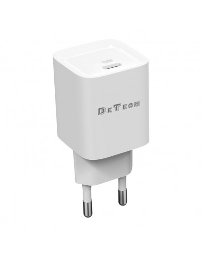 Мрежово зарядно устройство DeTech DE-61, 20W, 1 x Type-C F, PD, Бял - 40545