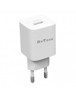 Мрежово зарядно устройство DeTech DE-62, 18W, 1 x USB F, QC, Бял - 40547
