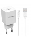 Мрежово зарядно устройство DeTech DE-62C, 18W, 1 x USB F, С кабел Type-C, QC, Бял - 40548