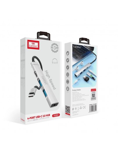 Хъб Earldom ET-HUB20, Type-C, 4 Порта, Сив - 12063
