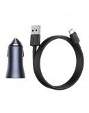 Зарядно устройство за кола Baseus Golden Contactor Pro, 40W, USB, Type-C, С Type-C кабел, Сив - 40508