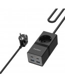 Удължител Earldom ES-SC21, 1 гнездо, CEE 7/3, 2 х USB F, 2 x USB-C, 1м., Черен - 40521
