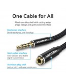 Vention Аудио Кабел Cotton Braided TRRS 3.5mm Male to 3.5mm F - 1m - Gold plated, Aluminum alloy - BHCBF