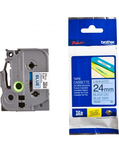 Brother TZe-551 Tape Black on Blue, Laminated, 24m