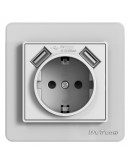 Единичен електрически контакт DeTech DE-6008-78, 2xUSB, 16A, Шуко, За вграждане, IP20, Бял - 75009