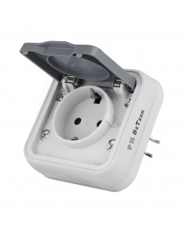 Единичен влагоустойчив контакт DeTech DE-8008-42, Шуко, 250V, 16A, IP55, Бял - 75150
