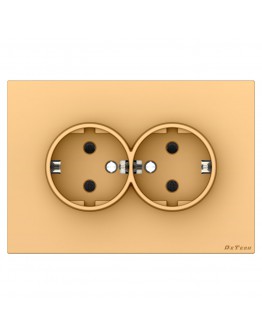 Двоен електрически контакт DeTech DE-9225-52,  Шуко, За вграждане, 16А, 250V, IP20, Златист - 75089