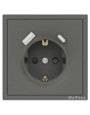 Единичен електрически контакт DeTech DE-9227-80, 1xUSB-А, 1xUSB-C, Шуко, Мат, 16А, 250V, За вграждане, IP20, Сив - 75144