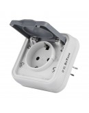 Единичен влагоустойчив контакт DeTech DE-8008-42, Шуко, 250V, 16A, IP55, Бял - 75150