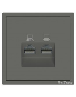 Двойна розетка за компютър DeTech DE-9227-62, RJ45, Cat5E, Мат, За вграждане, IP20, Сив - 75142