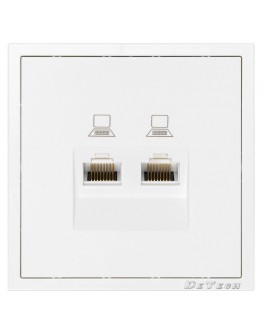 Двойна розетка за компютър DeTech DE-9227-62, RJ45, Cat5E, Мат, За вграждане, IP20, Бял - 75113