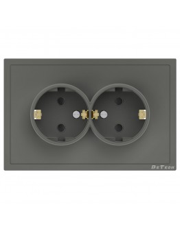 Двоен електрически контакт DeTech DE-9227-52, С рамка, Мат, Шуко, 16А, 250V, За вграждане, IP20, Сив - 75140