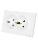 Двоен електрически контакт DeTech DE-9227-52, С рамка, Мат, Шуко, 16А, 250V, За вграждане, IP20, Бял - 75111
