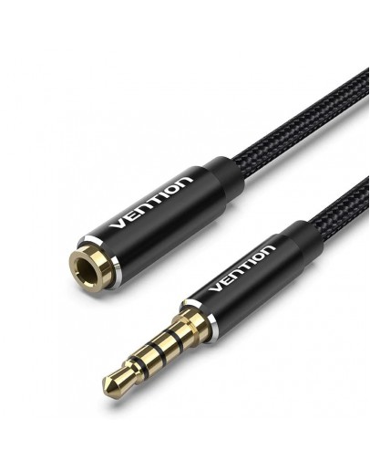 Vention Аудио Кабел Cotton Braided TRRS 3.5mm Male to 3.5mm F - 1.5m - Gold plated, Aluminum alloy - BHCBG